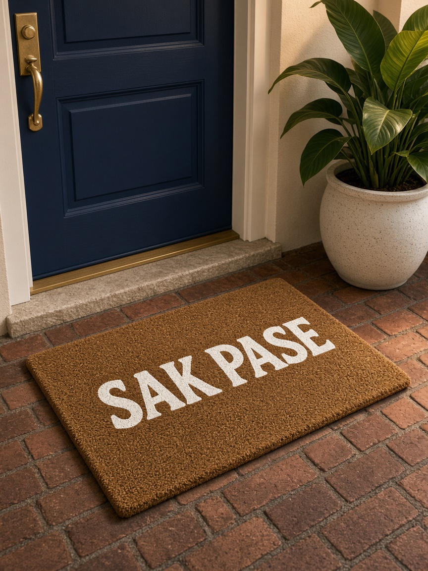 Jamroots custom Sak Pase doormat at a home entrance