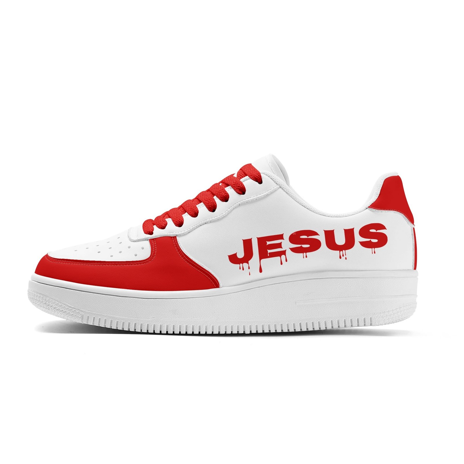 Stylish Red and White Jesus Sneaker Style - Image 2