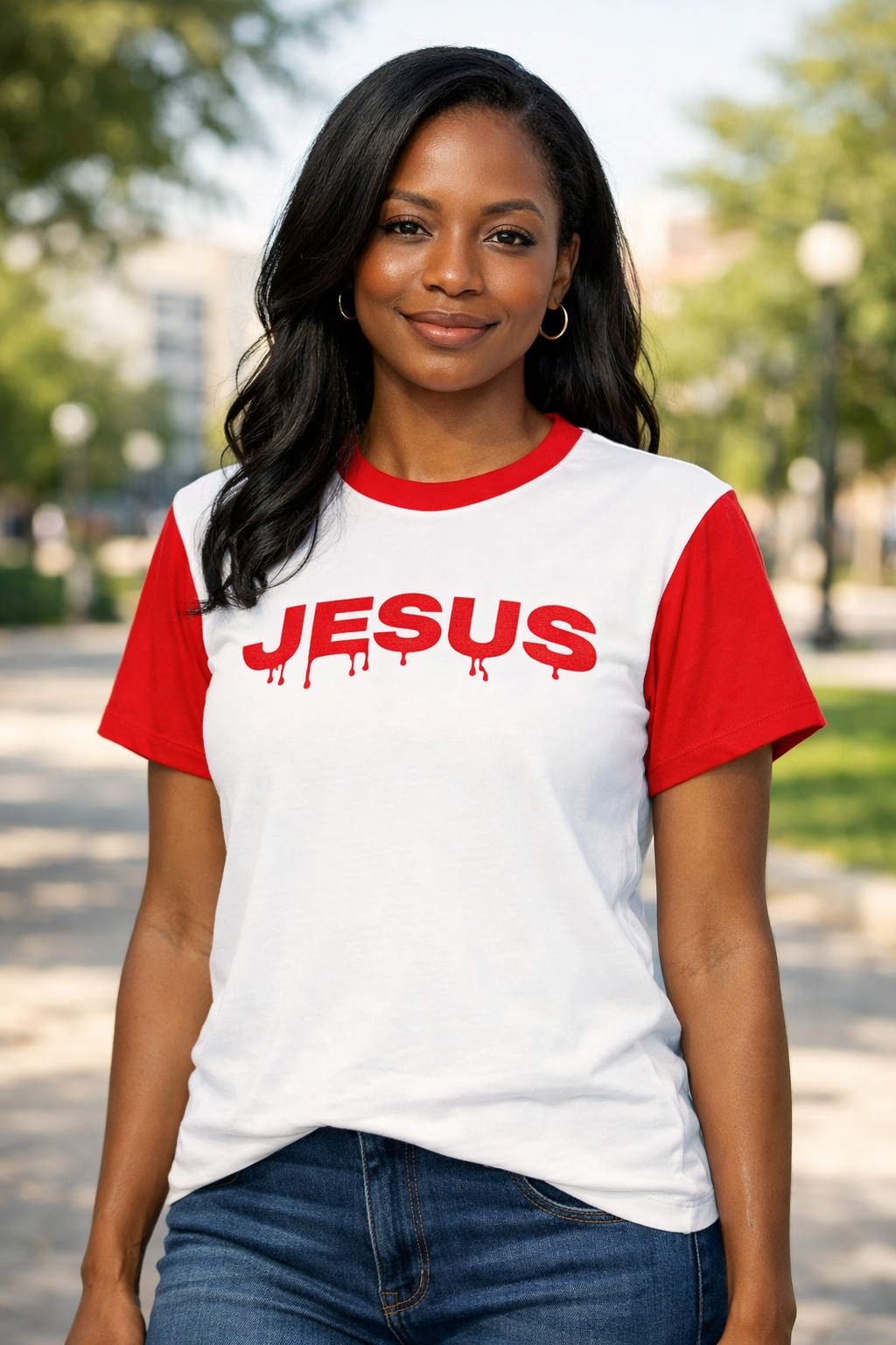 jesus white and red tee Women's All Over Print Crew Neck T-Shirt (Model T40-2)